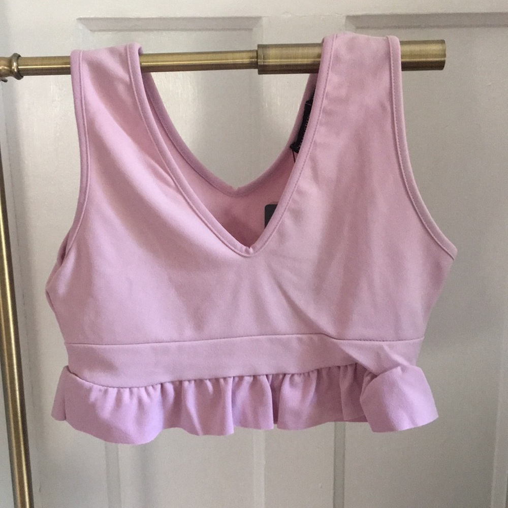 Lilac Plunge Sleeveless Frill Hem Crop Top